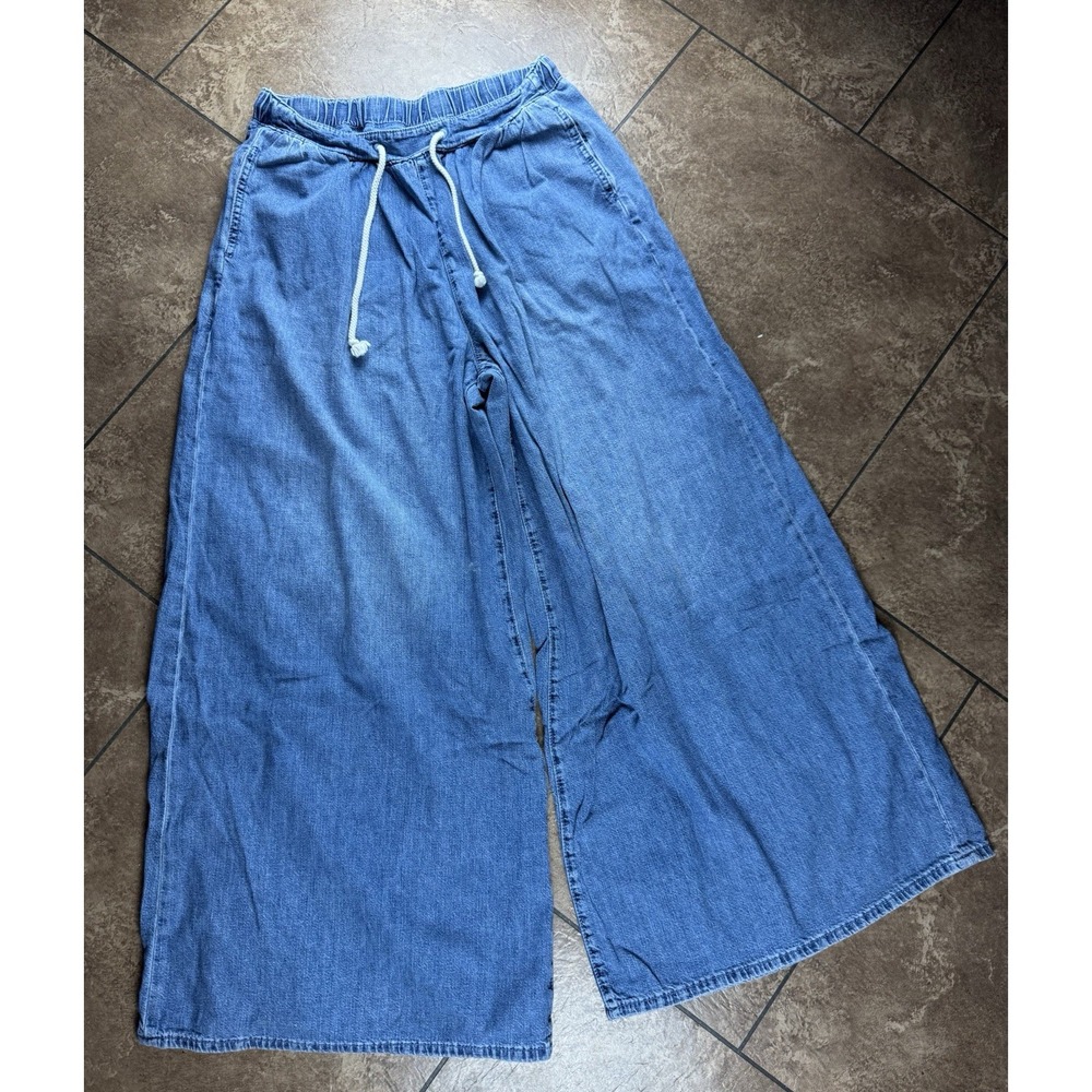Pilcro Anthropologie Ultra Wide Leg Flare The Coastal Jeans Blue Cotton XS - Picture 3 of 9